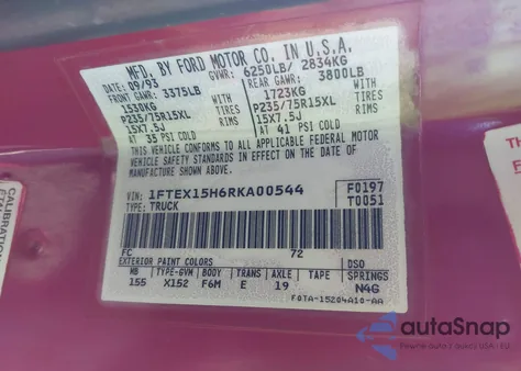 1994 Ford F150 from USA, damaged, VIN 1FTEX15H6RKA00544